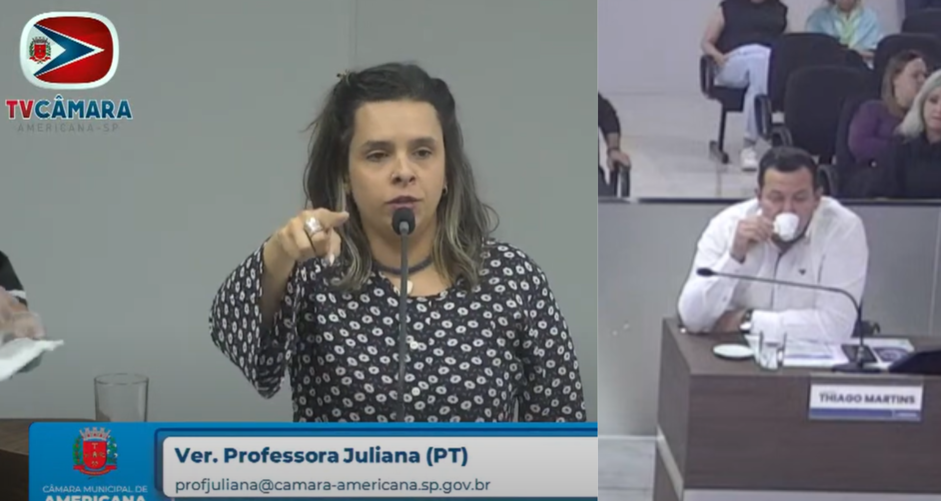 Vereadora Prof.ª Juliana (PT)  se defende de acusações de uso indevido de dinheiro público durante sessão camararia em Americana, SP