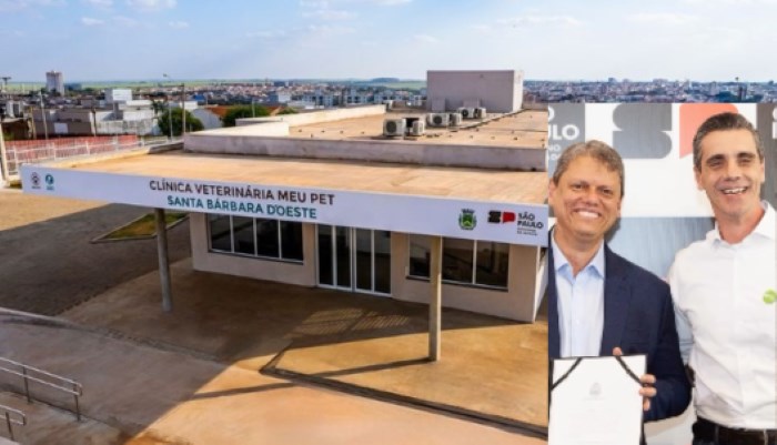 Prefeito Rafael Piovezan de Santa Bárbara D’Oeste recepciona governador Tarcísio de Freitas para a inauguração do “Meu Pet – Clínica Veterinária”