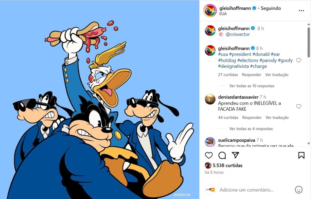 donald-gleisi-1024x655 Gleisi Hoffmann (PT)  Debocha do atentado a Donald Trump nas Redes sociais