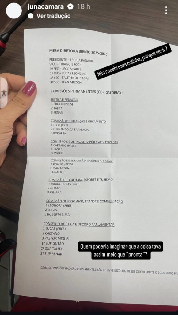 lista-581x1024 A Vereadora Professora Juliana de Americana expõe como são feitas as escolhas de Presidente de Câmara e Demais Comissões