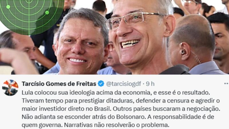 Tarcísio critica Lula e acusa governo de priorizar ideologia em conflito comercial com EUA